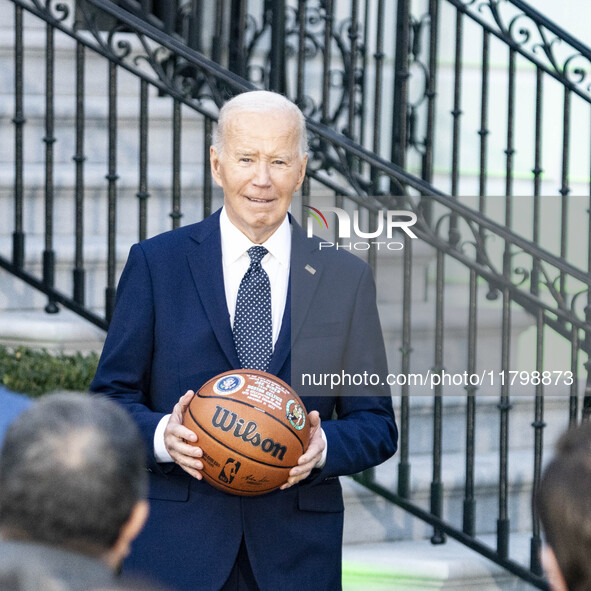 President Joe Biden welcomes the 2024 National Basketball Association champions, the Boston Celtics, to the White House in Washington, D.C.,...