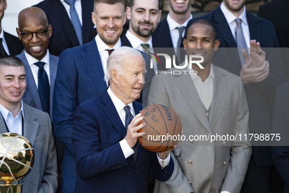 President Joe Biden welcomes the 2024 National Basketball Association champions, the Boston Celtics, to the White House in Washington, D.C.,...