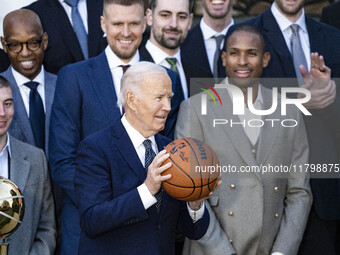 President Joe Biden welcomes the 2024 National Basketball Association champions, the Boston Celtics, to the White House in Washington, D.C.,...