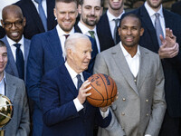 President Joe Biden welcomes the 2024 National Basketball Association champions, the Boston Celtics, to the White House in Washington, D.C.,...