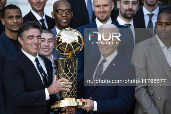 President Joe Biden welcomes the 2024 National Basketball Association champions, the Boston Celtics, to the White House in Washington, D.C.,...