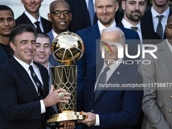 President Joe Biden welcomes the 2024 National Basketball Association champions, the Boston Celtics, to the White House in Washington, D.C.,...