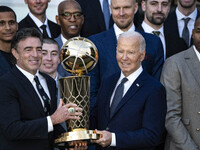 President Joe Biden welcomes the 2024 National Basketball Association champions, the Boston Celtics, to the White House in Washington, D.C.,...