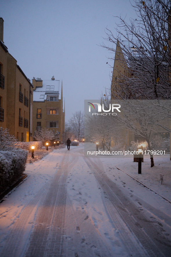 Snow is seen falling in a residential neighbourhood in Warsaw, Poland on 22 November, 2024. It is the first time in recent years significant...