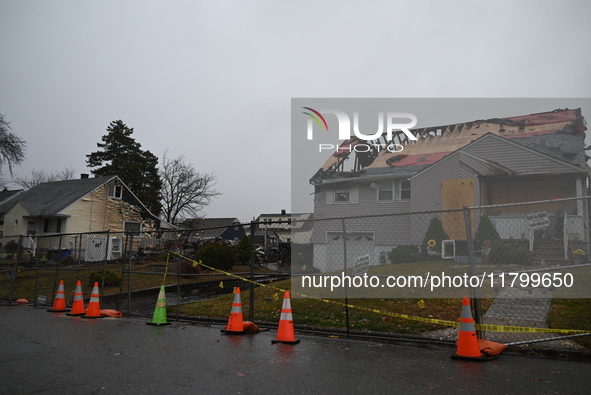 A man is arrested for arson after several homes are destroyed due to a fire in Woodbridge, New Jersey, United States, on November 21, 2024....