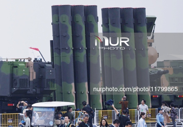 The HQ-19 Surface-to-Air Missile Weapon System is at the 2024 Zhuhai Air Show in Zhuhai, Guangdong province, China, on November 13, 2024. 