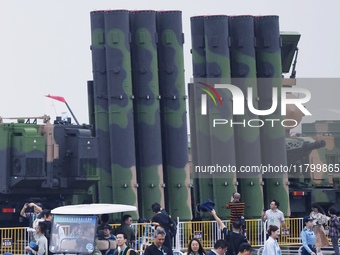 The HQ-19 Surface-to-Air Missile Weapon System is at the 2024 Zhuhai Air Show in Zhuhai, Guangdong province, China, on November 13, 2024. (