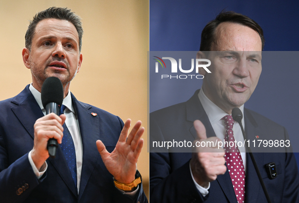 KRAKOW, POLAND - NOVEMBER 22:   
Mayor of Warsaw Rafal Trzaskowski (L) and Poland's Minister of Foreign Affairs Radoslaw Sikorski (R), both...