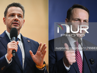 KRAKOW, POLAND - NOVEMBER 22:   
Mayor of Warsaw Rafal Trzaskowski (L) and Poland's Minister of Foreign Affairs Radoslaw Sikorski (R), both...