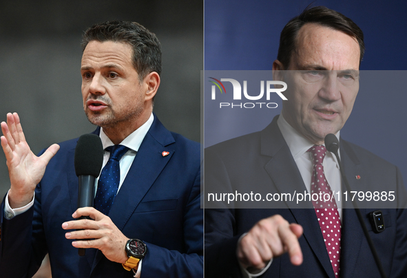 KRAKOW, POLAND - NOVEMBER 22:   
Mayor of Warsaw Rafal Trzaskowski (L) and Poland's Minister of Foreign Affairs Radoslaw Sikorski (R), both...