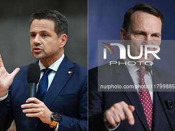 KRAKOW, POLAND - NOVEMBER 22:   
Mayor of Warsaw Rafal Trzaskowski (L) and Poland's Minister of Foreign Affairs Radoslaw Sikorski (R), both...