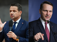 KRAKOW, POLAND - NOVEMBER 22:   
Mayor of Warsaw Rafal Trzaskowski (L) and Poland's Minister of Foreign Affairs Radoslaw Sikorski (R), both...