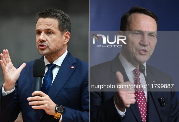 KRAKOW, POLAND - NOVEMBER 22:   
Mayor of Warsaw Rafal Trzaskowski (L) and Poland's Minister of Foreign Affairs Radoslaw Sikorski (R), both...