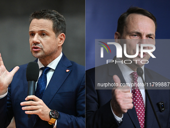 KRAKOW, POLAND - NOVEMBER 22:   
Mayor of Warsaw Rafal Trzaskowski (L) and Poland's Minister of Foreign Affairs Radoslaw Sikorski (R), both...