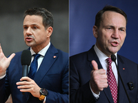 KRAKOW, POLAND - NOVEMBER 22:   
Mayor of Warsaw Rafal Trzaskowski (L) and Poland's Minister of Foreign Affairs Radoslaw Sikorski (R), both...