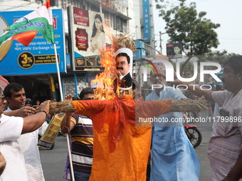 Supporters of India's main opposition Congress party participate in a protest rally against the Indian billionaire businessman Gautam Adani...