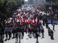 Cadres of the CPN-UML (Communist Party of Nepal- Unified Marxist Leninist) converge for a rally in Kathmandu, Nepal, on November 22, 2024. (