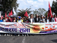 Cadres of the CPN-UML (Communist Party of Nepal- Unified Marxist Leninist) converge for a rally in Kathmandu, Nepal, on November 22, 2024. (