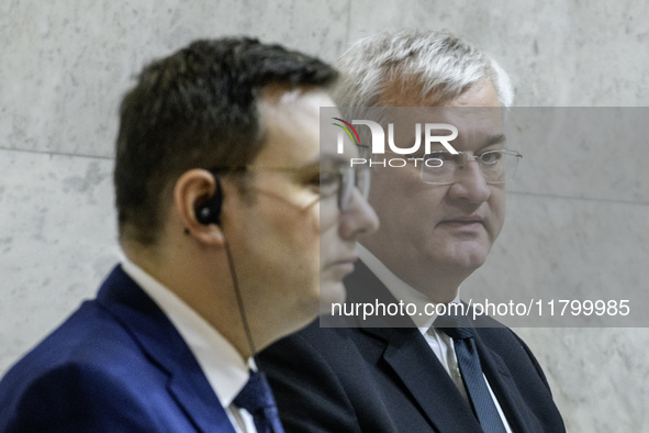 Ukraine's Foreign Minister Andrii Sybiha and Czech Republic's Foreign Minister Jan Lipavsky attend a joint press conference in Kyiv, Ukraine...