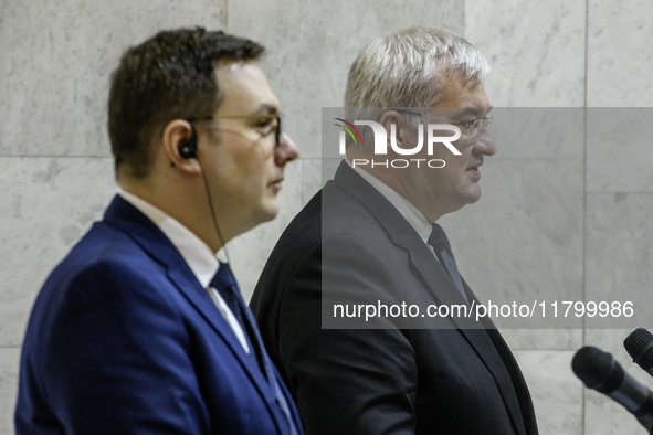 Ukraine's Foreign Minister Andrii Sybiha and Czech Republic's Foreign Minister Jan Lipavsky attend a joint press conference in Kyiv, Ukraine...