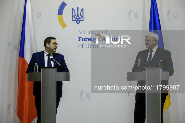 Ukraine's Foreign Minister Andrii Sybiha and Czech Republic's Foreign Minister Jan Lipavsky attend a joint press conference in Kyiv, Ukraine...