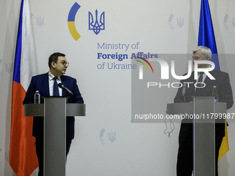 Ukraine's Foreign Minister Andrii Sybiha and Czech Republic's Foreign Minister Jan Lipavsky attend a joint press conference in Kyiv, Ukraine...