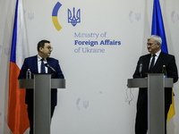 Ukraine's Foreign Minister Andrii Sybiha and Czech Republic's Foreign Minister Jan Lipavsky attend a joint press conference in Kyiv, Ukraine...