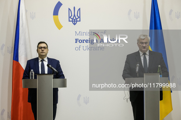 Ukraine's Foreign Minister Andrii Sybiha and Czech Republic's Foreign Minister Jan Lipavsky attend a joint press conference in Kyiv, Ukraine...