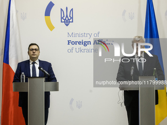 Ukraine's Foreign Minister Andrii Sybiha and Czech Republic's Foreign Minister Jan Lipavsky attend a joint press conference in Kyiv, Ukraine...