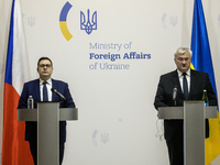 Ukraine's Foreign Minister Andrii Sybiha and Czech Republic's Foreign Minister Jan Lipavsky attend a joint press conference in Kyiv, Ukraine...