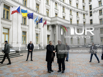 Ukraine's Foreign Minister Andrii Sybiha and Czech Republic's Foreign Minister Jan Lipavsky shake hands before a joint press conference in K...