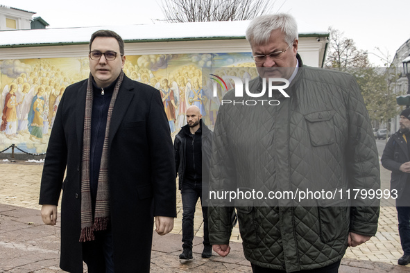 Ukraine's Foreign Minister Andrii Sybiha and Czech Republic's Foreign Minister Jan Lipavsky visit the Memory Wall of Fallen Defenders of Ukr...