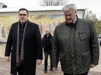 Ukraine's Foreign Minister Andrii Sybiha and Czech Republic's Foreign Minister Jan Lipavsky visit the Memory Wall of Fallen Defenders of Ukr...