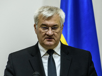 Ukraine's Foreign Minister Andrii Sybiha speaks at a joint press conference with Czech Republic's Foreign Minister Jan Lipavsky in Kyiv, Ukr...