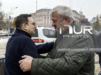 Ukraine's Foreign Minister Andrii Sybiha welcomes his Czech counterpart Jan Lipavsky in Kyiv, Ukraine, on November 22, 2024 (