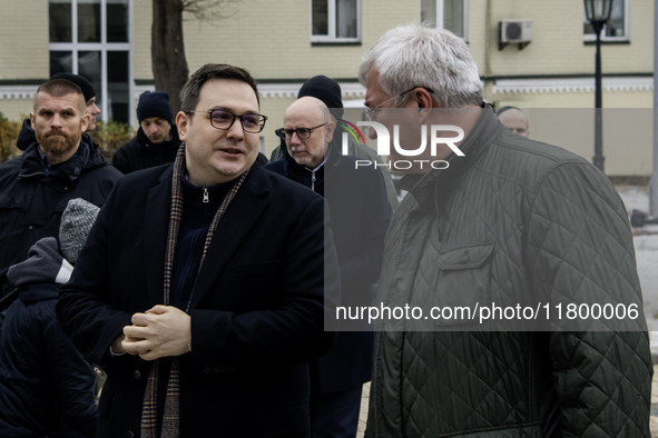 Ukraine's Foreign Minister Andrii Sybiha welcomes his Czech counterpart Jan Lipavsky in Kyiv, Ukraine, on November 22, 2024 