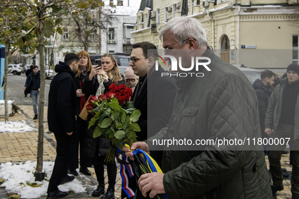 Ukraine's Foreign Minister Andrii Sybiha and Czech Republic's Foreign Minister Jan Lipavsky visit the Memory Wall of Fallen Defenders of Ukr...