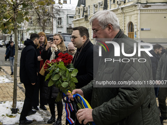 Ukraine's Foreign Minister Andrii Sybiha and Czech Republic's Foreign Minister Jan Lipavsky visit the Memory Wall of Fallen Defenders of Ukr...