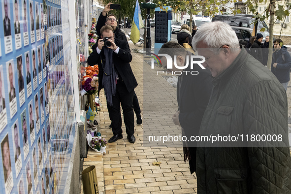 Ukraine's Foreign Minister Andrii Sybiha and Czech Republic's Foreign Minister Jan Lipavsky visit the Memory Wall of Fallen Defenders of Ukr...