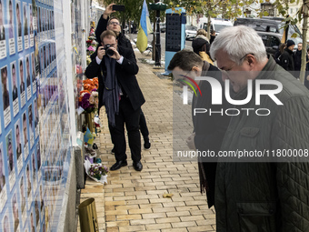 Ukraine's Foreign Minister Andrii Sybiha and Czech Republic's Foreign Minister Jan Lipavsky visit the Memory Wall of Fallen Defenders of Ukr...