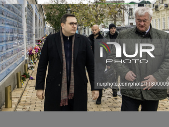 Ukraine's Foreign Minister Andrii Sybiha and Czech Republic's Foreign Minister Jan Lipavsky visit the Memory Wall of Fallen Defenders of Ukr...