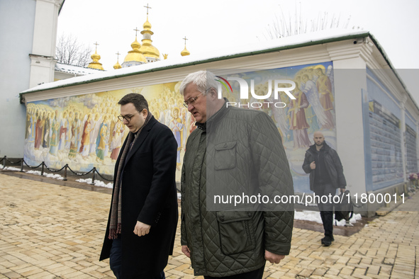 Ukraine's Foreign Minister Andrii Sybiha and Czech Republic's Foreign Minister Jan Lipavsky visit the Memory Wall of Fallen Defenders of Ukr...