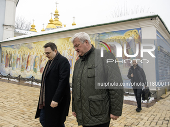 Ukraine's Foreign Minister Andrii Sybiha and Czech Republic's Foreign Minister Jan Lipavsky visit the Memory Wall of Fallen Defenders of Ukr...