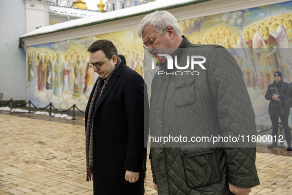 Ukraine's Foreign Minister Andrii Sybiha and Czech Republic's Foreign Minister Jan Lipavsky visit the Memory Wall of Fallen Defenders of Ukr...