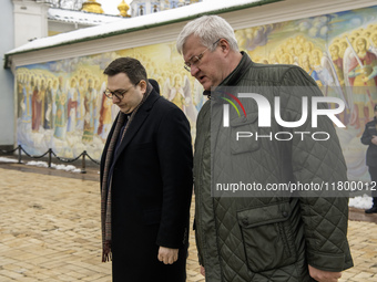 Ukraine's Foreign Minister Andrii Sybiha and Czech Republic's Foreign Minister Jan Lipavsky visit the Memory Wall of Fallen Defenders of Ukr...