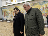 Ukraine's Foreign Minister Andrii Sybiha and Czech Republic's Foreign Minister Jan Lipavsky visit the Memory Wall of Fallen Defenders of Ukr...