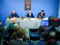 Publisher Christian Strasser, author Klaus-Rudiger Mai, and journalist Uwe Telkamp present the book 'Angela Merkel - Between Legend and Real...