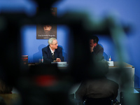 Author Klaus-Rudiger Mai and journalist Uwe Telkamp present the book 'Angela Merkel - Between Legend and Reality' at a press conference in B...