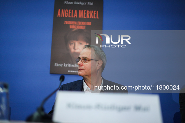 Author Klaus-Rudiger Mai presents his book 'Angela Merkel - Between Legend and Reality' at a press conference in Berlin, Germany, on Novembe...