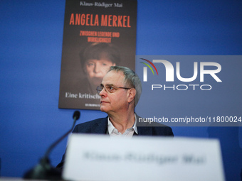 Author Klaus-Rudiger Mai presents his book 'Angela Merkel - Between Legend and Reality' at a press conference in Berlin, Germany, on Novembe...